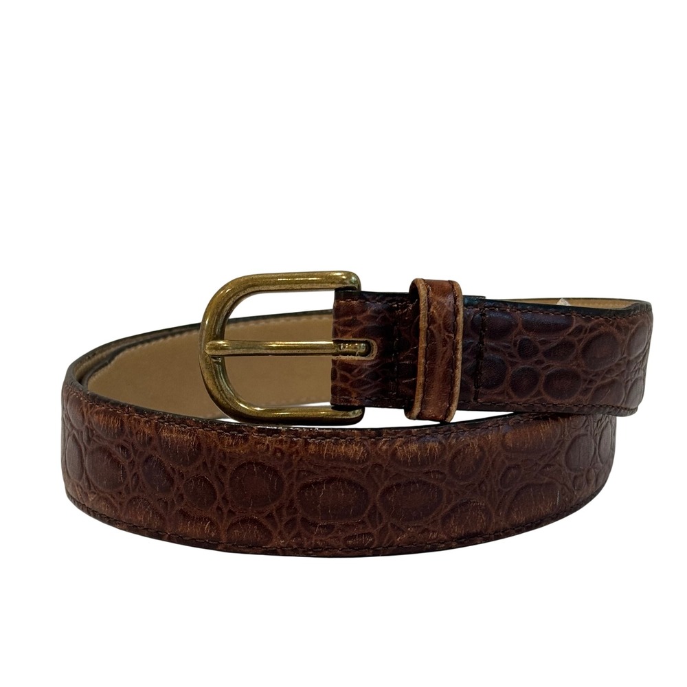 Portfolio Perry Ellis Belt Sz 36 Brown Croc Embossed Leather Solid Brass Western